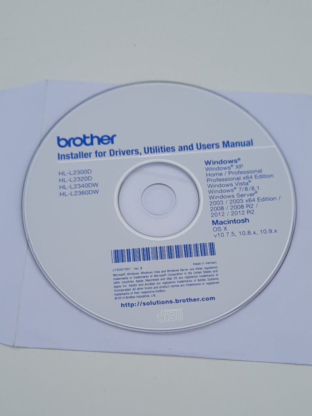 Brother HL-L2300D, HL2320D, HL2340DW & HL-2360DW - Drivers Utilities Manuals CD